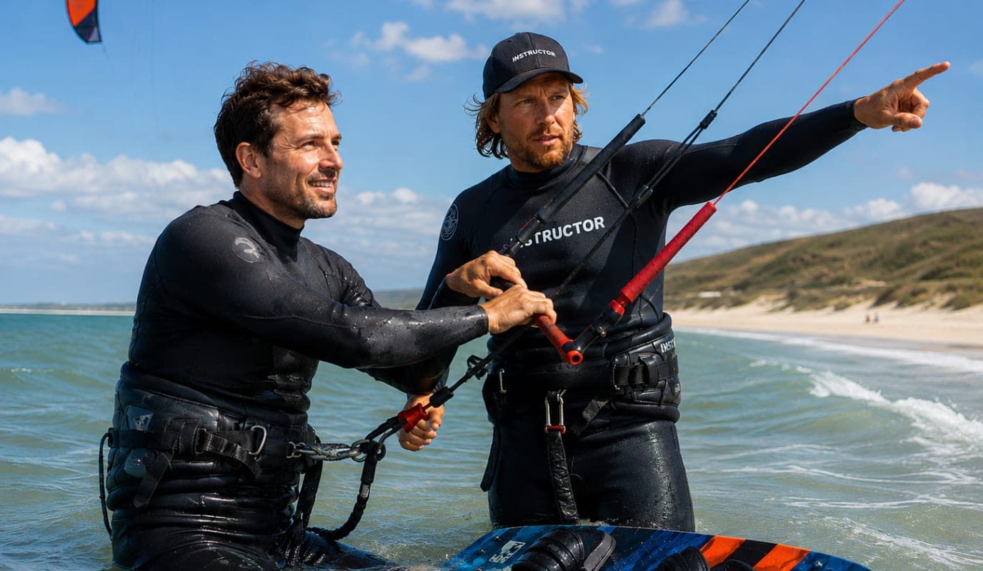 A man taking a kitesurfing lesson